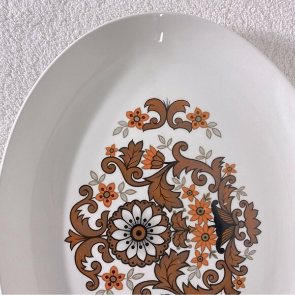 Vintage Cassandra Hostess Tableware MCM Brown Orange Floral Print Oval Platter - Picture 9 of 12